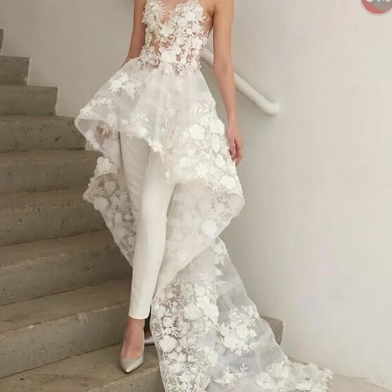ivory jumpsuit with train