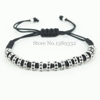 

New Anil Arjandas Men Bracelets,Silver Micro Pave Black CZ Stoppers Beads Briading Macrame Bracelet For Men Jewelry,Gift