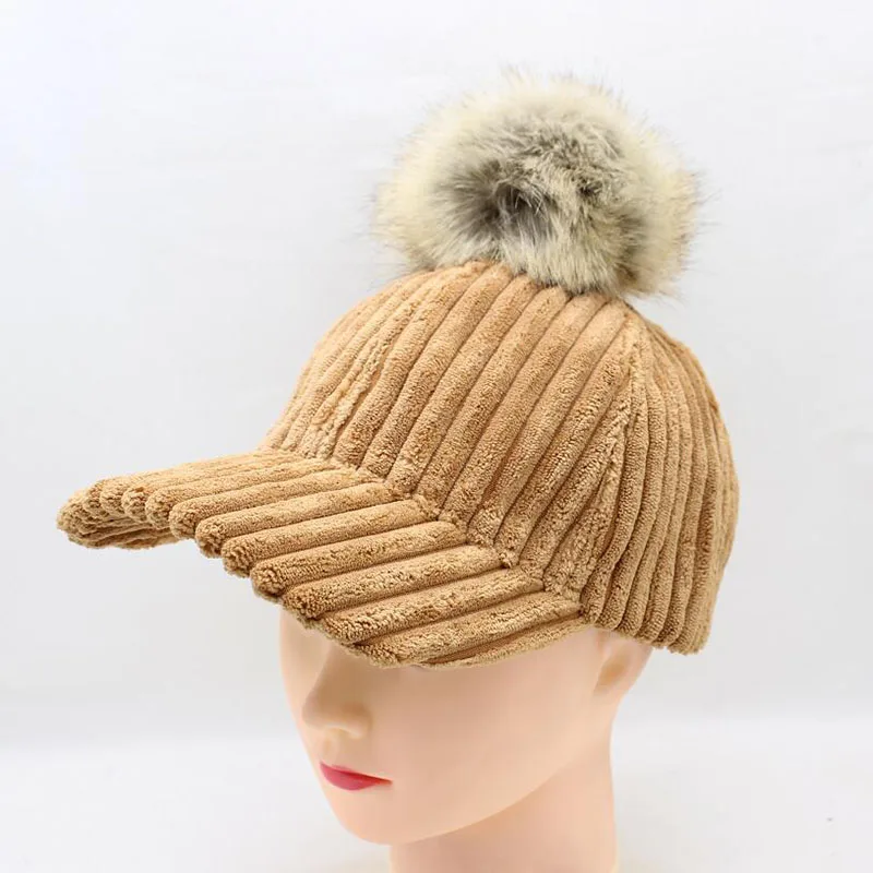 

BING YUAN HAO XUAN Fashion Style Feminine Hair Ball Baseball Caps with Corduroy Women Men Baseball Caps Brand Winter Hats Caps