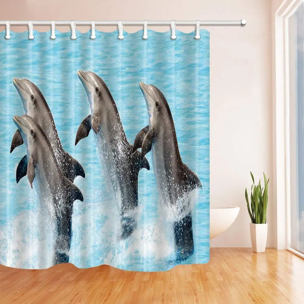 Dolphin Show Decor Dolphins Jump Out of Water Shower Curtain Waterproof