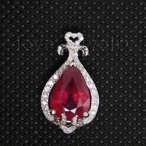 

Pendant For Women Vintage Pear 8x12mm Solid 14Kt White Gold Diamonds Wedding Party Lady Ruby Pendant Fine Jewelry