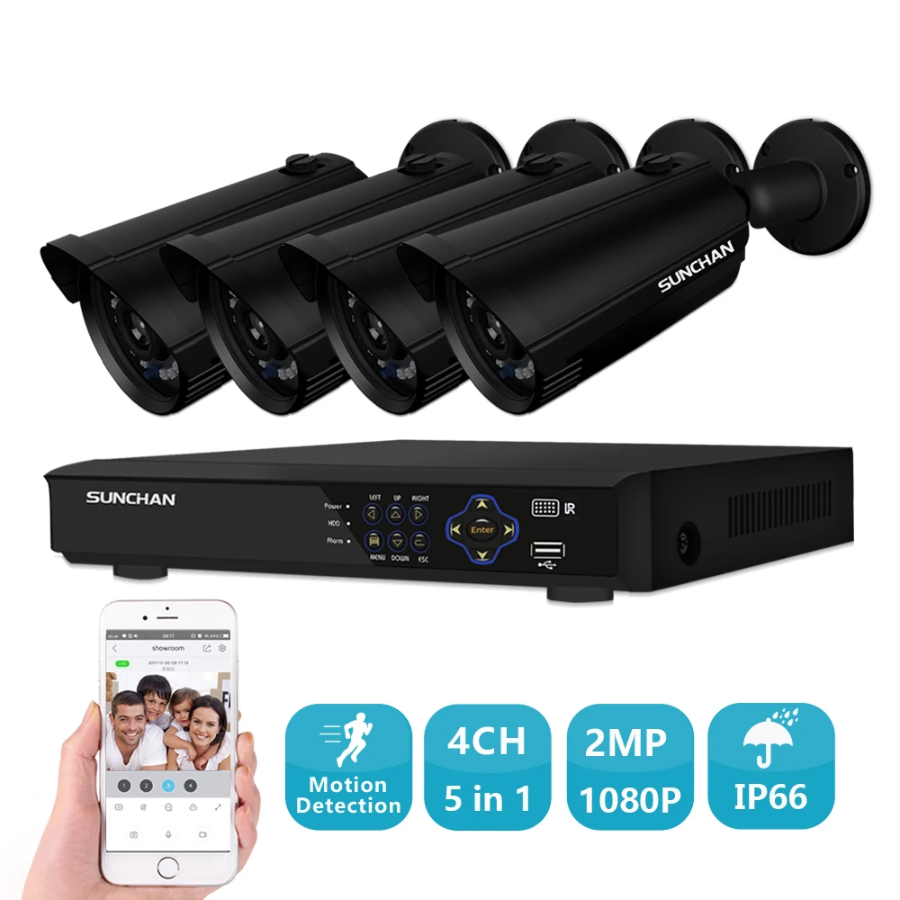 

SUNCHAN 4CH AHD 1080P Security Camera System 4*2.0MP 1920TVL Indoor/Outdoor Weatherproof Bullet Cameras Video System