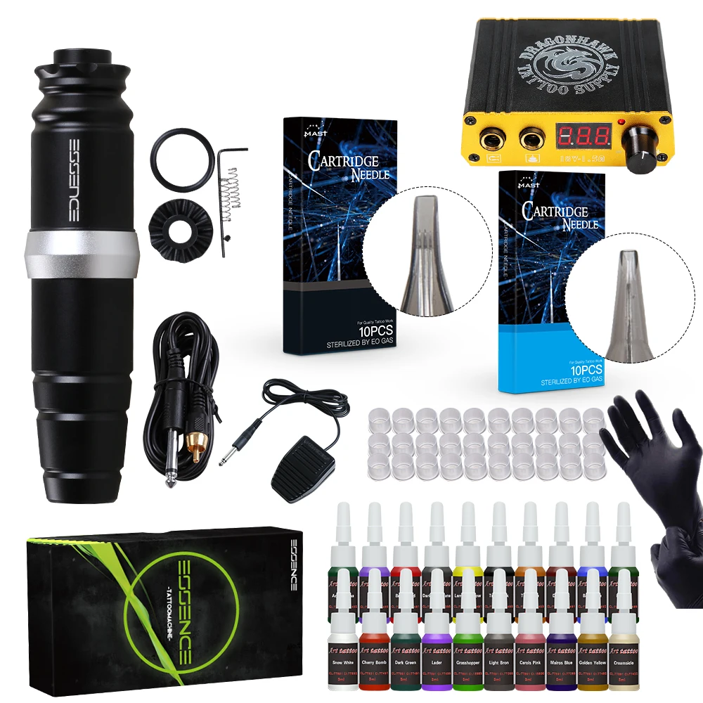 

Dragonhawk Motor Rotary Pen Tattoo Machine Tattoo Set Kit Power Supply Needles