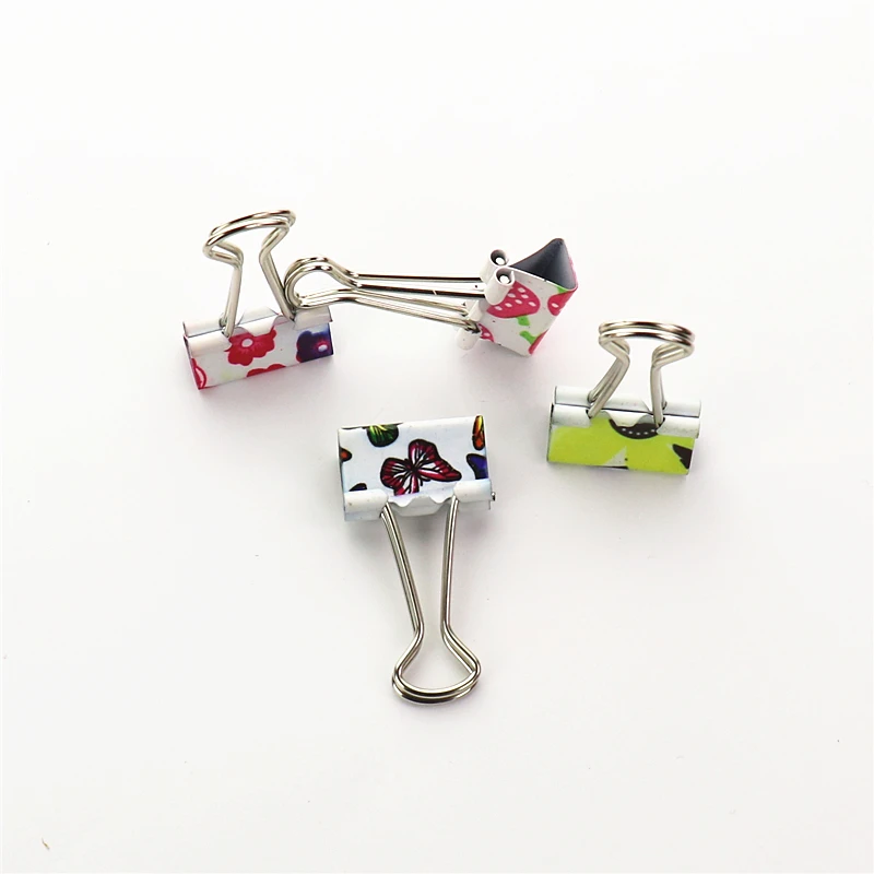 12pcs Small Size 38mm Printed Metal Binder Clips Paper Clip Clamp Office School Binding Supplies Color Random H0061