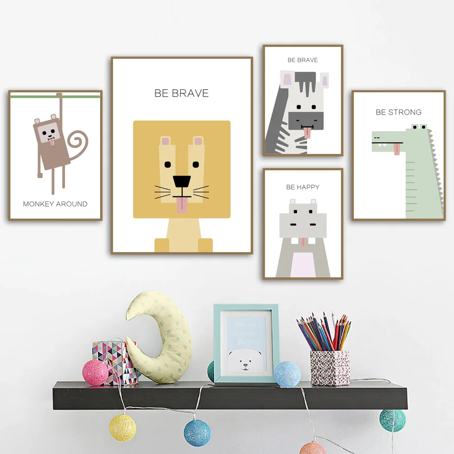

Wall Art Canvas Painting Giraffe Zebra Crocodile Hippo Monkey Lion Nordic Posters And Prints Wall Pictures Baby Kids Room Decor