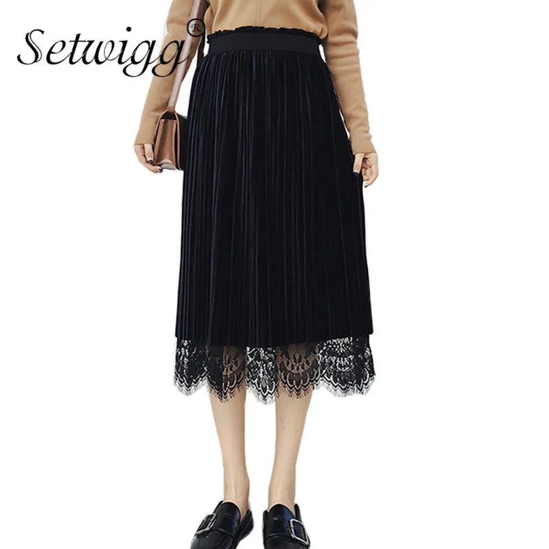 Buy SETWIGG Two way Wear Lace Pleuche Pleated Below