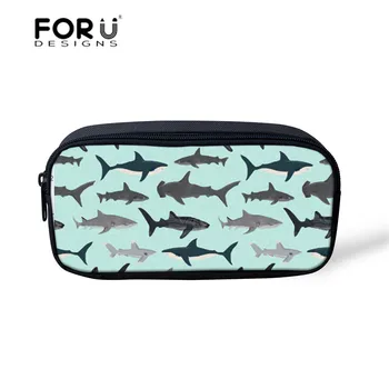 

FORUDESIGNS Functional Bag Cosmetic Bag Case Children Students Pencil Bag Kawaii Shark Printing Makeup Organizers Toiletry Bag