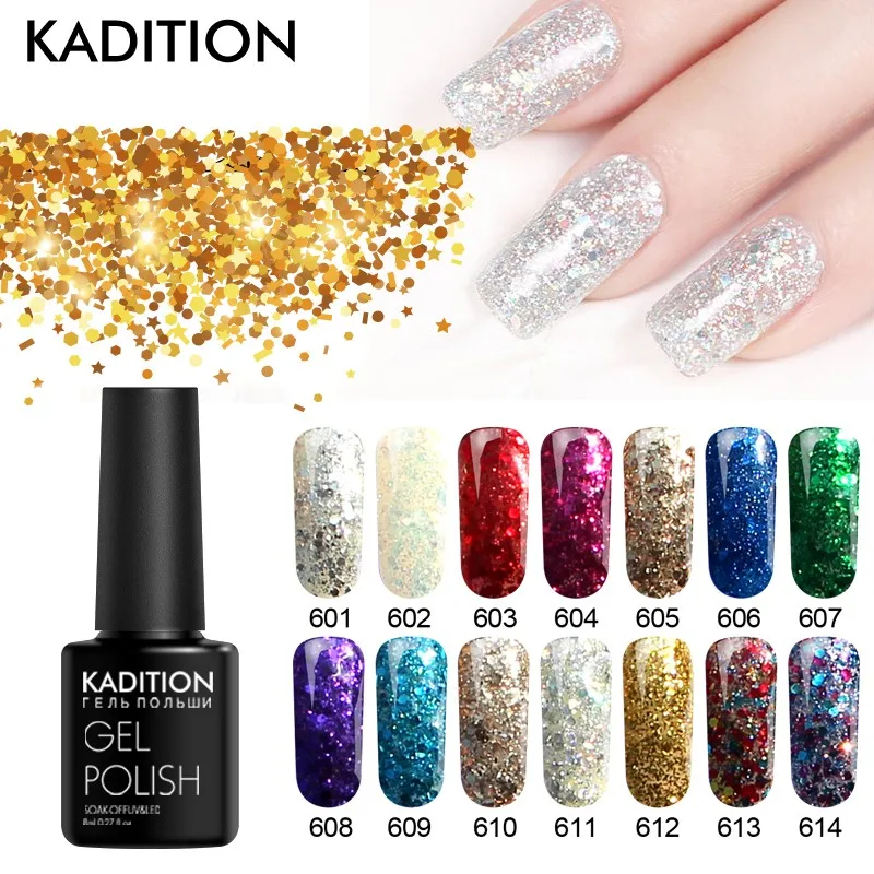 KADITION Diamond Shiny Sequin Glitter UV Gel Varnish Shine Shimmer Top Base Lacquer Art Primer Manicure Nail Polish | Красота и