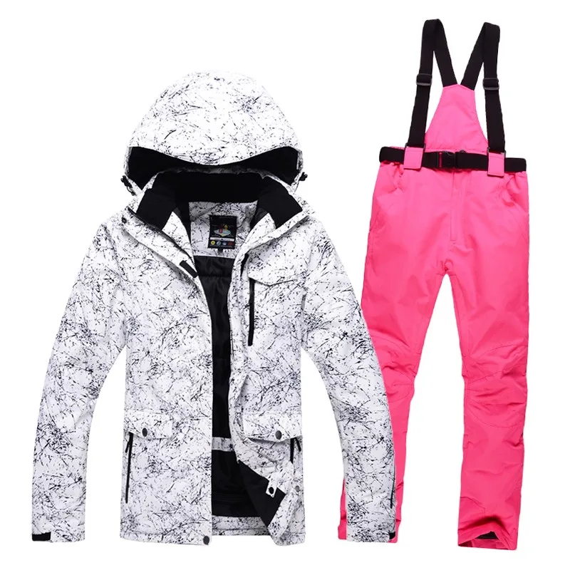 Корейский зимний лыжный костюм для женщин, уличная теплая водонепроницаемая ветрозащитная куртка для сноуборда, штаны с капюшоном, комплект одежды для альпинизма, лыжного спорта - Цвет: 5