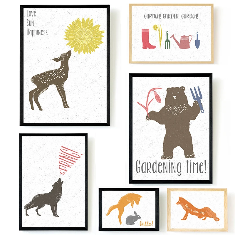 

Modern Nordic Kawaii Animals Bear Deer Bird Art Prints Poster Funny Wall Pictures Canvas Painting No Framed Kids Room Hoom Decor