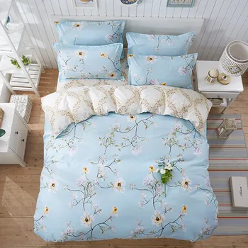 

Polyester Fabric Bedding Set Single Twin Queen Size Plant& flower Printing Quilt Cover Sets 4pcs Beddings and Bedcover