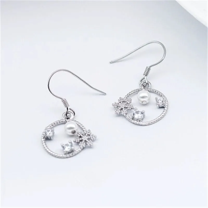 

925 Sterling silver Stud earrings set drill Snow pearl Women fashion jewelry