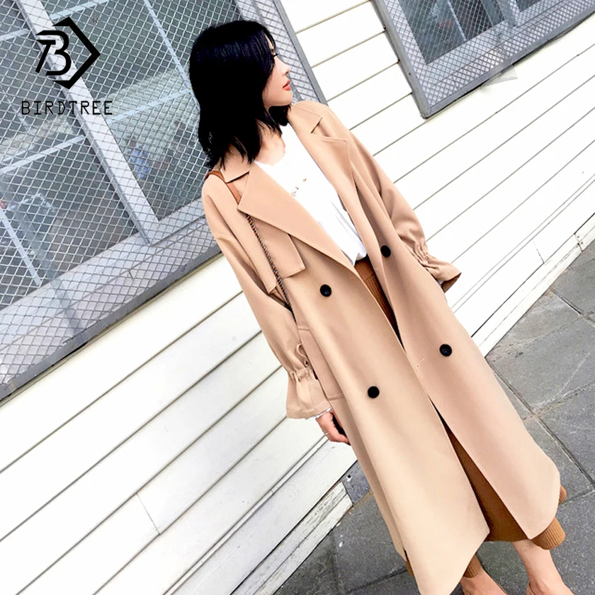 

Women's New Trench Coat Autumn Winter Solid Long Sleeve Solid Double Breasted Loose Pockets Windbreaker Outerwear C87917LD