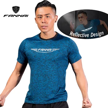 

FANNA Ropa Deportiva Men T Shirts Sport Reflective Running t shirt male Gym Fitness Exercise Workout Short Sleeve Sportswear