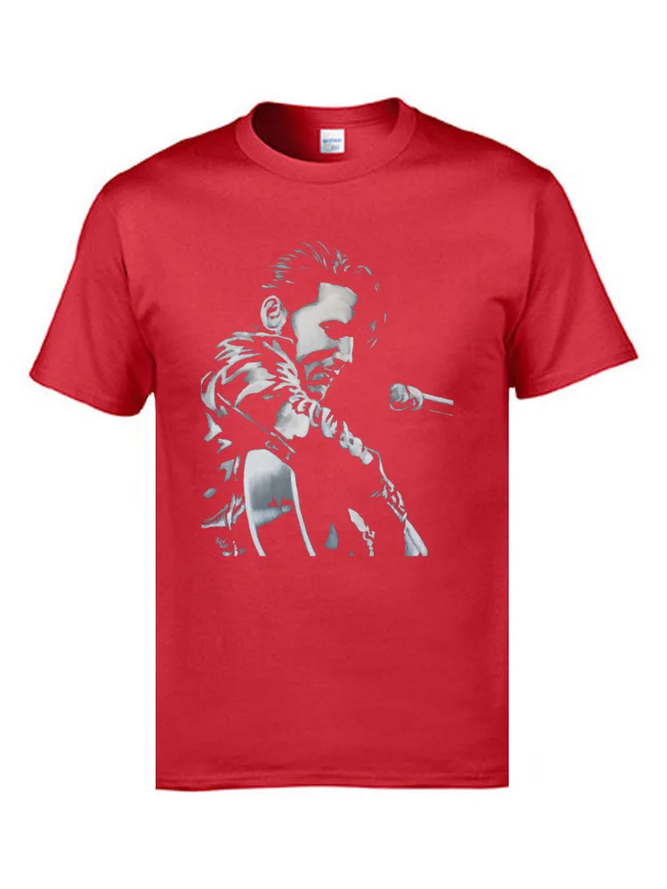 100% Cotton Fabric Men Short Sleeve Printed On T-shirts Printing Tops T Shirt Designer Casual Crew Neck T Shirts Elvis Presley   The King Is Back  9642 red