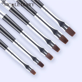 

6Pcs UV Gel Nail Brushes Set with Detachable Cap Flat Head Painting Drawing Pen for UV Gel Polish Nail Art Tools