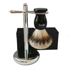 TEYO кисть из серебристого барсучьего волоса, щетка для бритья и подставка для бритья, набор включает хромированную стойку и резиновую ручку, кисть для бороды для влажного бритья