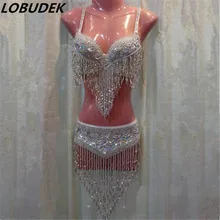 Серебристые бусы, женские сексуальные костюмы для латинских танцев, сценические костюмы, одежда для выступлений, для ночного клуба, вечерние костюмы для танцев r DJ DS