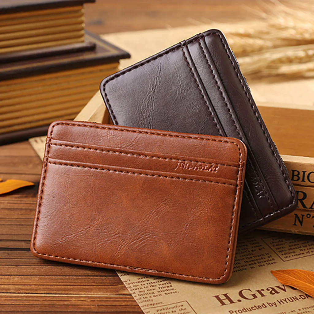 

Fashion Retro Men Leather Magic Money Clip Slim Mens Coin Wallet ID Credit Card Package porte monnaie femme#15