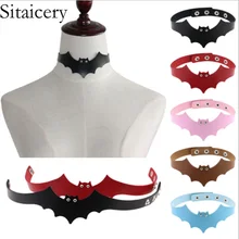 Sitaicery Halloween PU Leather Bat Wing Choker Gothic Necklace Men Women Punk Adjustable Necklaces Neck Women's Jewelry Gifts gothic pu leather choker necklace