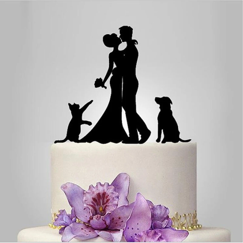 Decoration De Gateau De Mariage Avec Chien Et Chat Gateau Mr Et Mrs A Deux Etages Avec Animaux De Compagnie Aliexpress