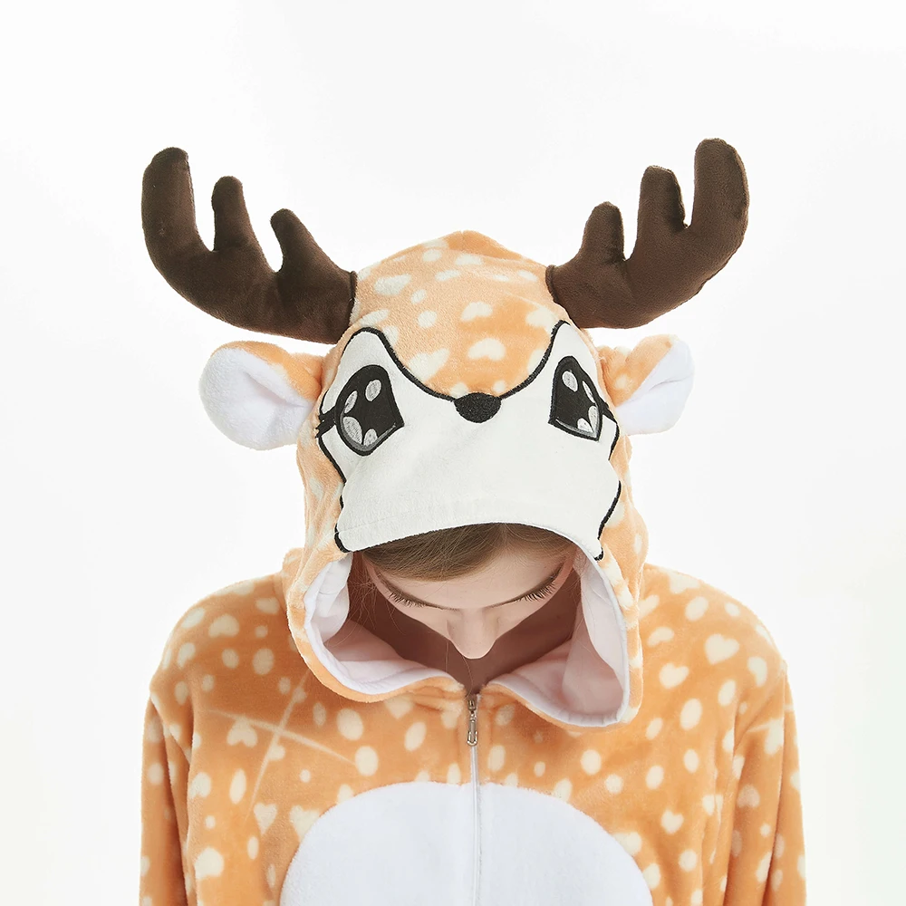 2019 Onesie животных Олень Пижама для взрослых унисекс женщин и мужчин с капюшоном