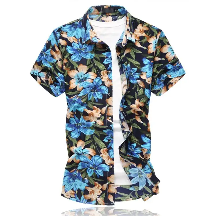 

Blouse Men Fashion Flower Mens Dress Shirts Short Sleeve Casual Floral Hawaiian Shirt Summer