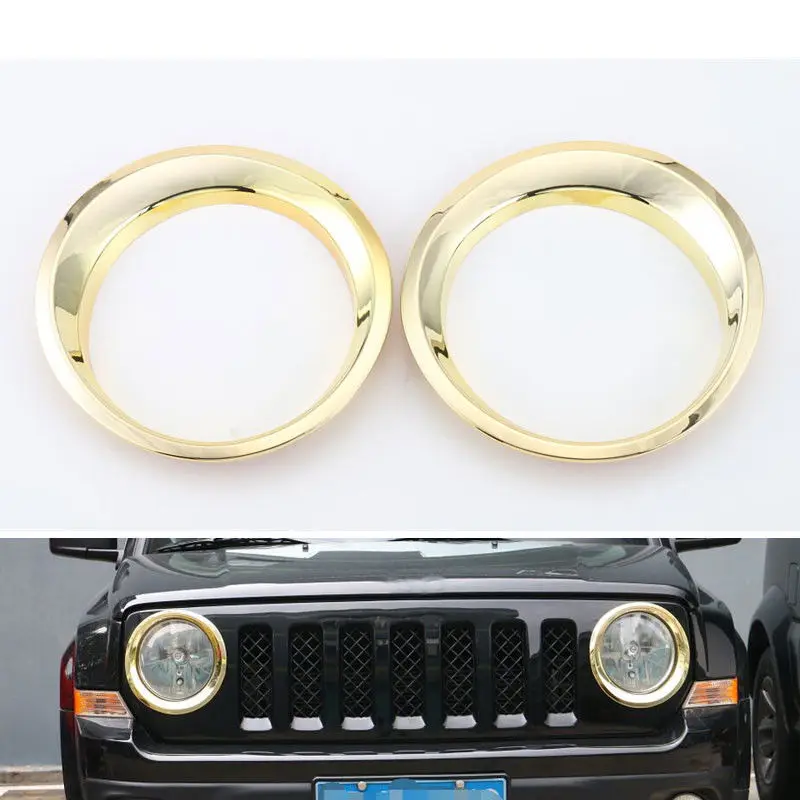 

2pcs Gold Car Front Head Light Head Lamp Cover Trim Ring Sticker ABS Fit for Jeep Patriot 2011-2015