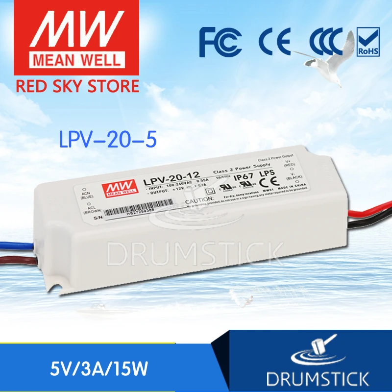 

Redsky [freeshipping12] MEAN WELL original LPV-20-5 5V 3A meanwell LPV-20 15W Single Output LED Switching Power Supply