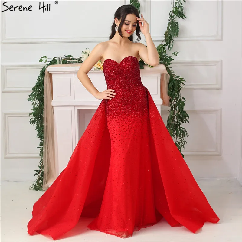 Dubai New Red Full Crystal Evening Dresses Off Shoulder Sexy Luxury
