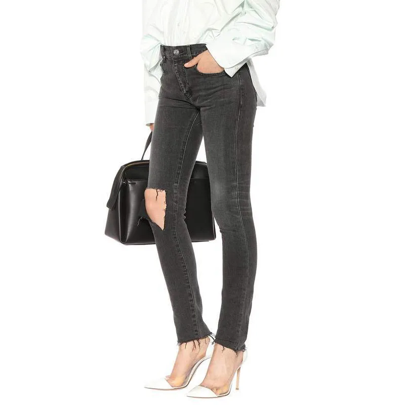 

MOBTRS Jeans Women Denim Pants Holes Destroyed Knee Pencil Pants Woman Casual Trousers Stretch Ripped Jeans Female