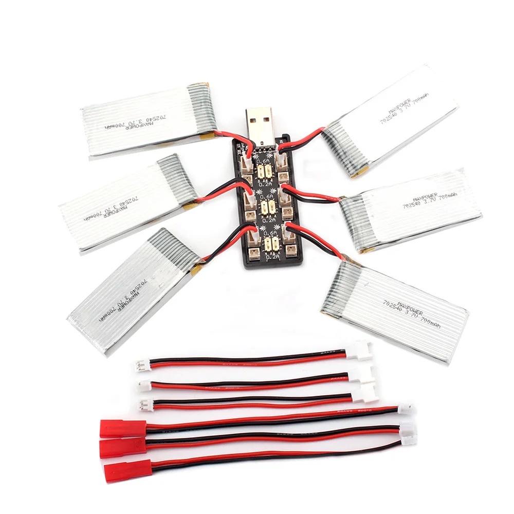 

6PCS Build Power Li-Po FPV Racer 3.7V 700mAh 30C Battery 6in1 Charge Board Battery For RC Drone Part