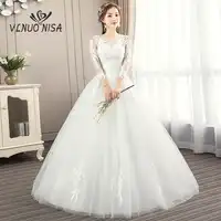 New Design Sexy&Illusion Backless Embroidery Appliques Wedding Dresses Elegant O-Neck Lace Up Floor-length Ball Bridal Dresses