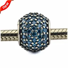 Se adapta a Pandora Pulsera Pavimenta Luces Encantos Del Grano de Plata Del Encanto con CZ Plata Esterlina 925 DIY Fandola Teal Joyería Al Por Mayor