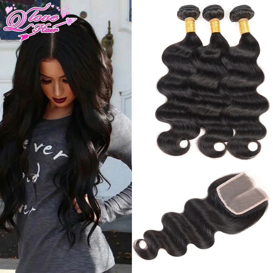 8a Brazilian Virgin Hair With Closure 3/4 Bundles Brazilian Body Wave With Closure Grace Hair Products With Closure Human Hair