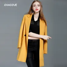 CHAOJUE Женский блейзер средней длины последние женские двубортные свободные желтые блейзеры размера плюс розовое повседневное пальто для подарка