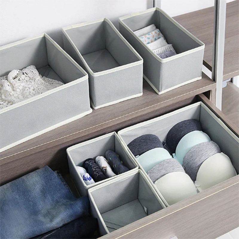 

6Pcs Nonwoven Multifunction Storage Boxs Drawer Divider Closet Box For Ties Socks Bra Underwear Clothing Organizer Storage Con