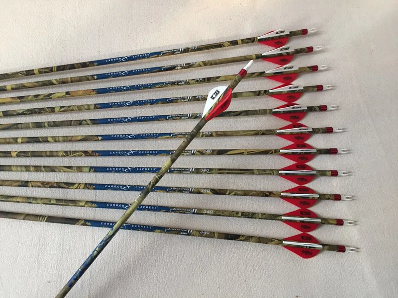 12pcs Camo carbon arrow spine340 ID6.2mm 2"plastic vane arrow nock