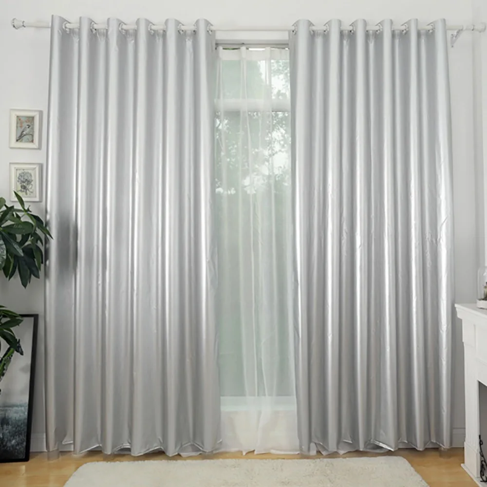 

1PC Curtains with Silver Coating Solid Color Insulation Blackout Curtains Home Decor Living Room Multifunction Blackout Curtains