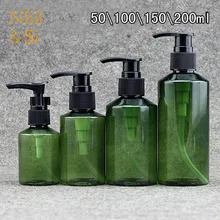 50 100 150 200ml Green Plastic Cream Pump Bottle Refillable Shower Gel Cleanser Shampoo Pack Empty
