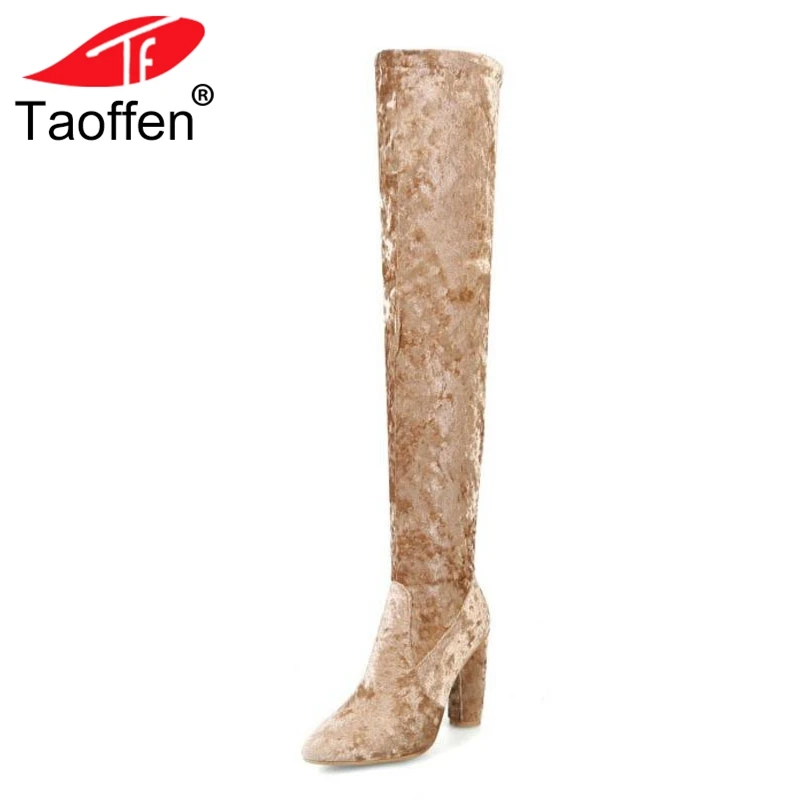 

TAOFFEN New Over The Knee Women Boots Thick Heels Winter Women Shoes Fashion Fur Warm High Heels Boots Ladies Shoes Size 33-43