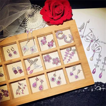 

Wedding Drop Earrings For Women Solid 925 Silver Needles Fine Jewelry Pink Cubic Zirconia Romantic Eardrop Bridal Aretes