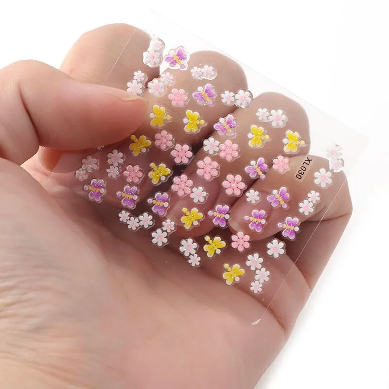 Случайный 30 листов 3D наклейки для ногтей прозрачный нижний цветной цветок бабочка серия наклейки для ногтей украшения