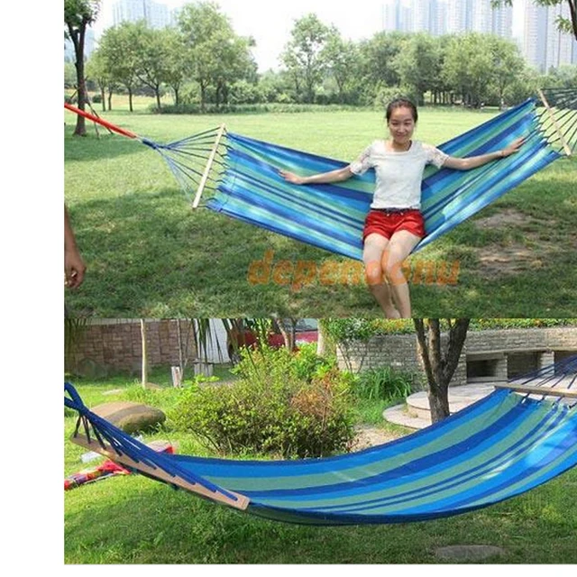 Canvas Double Spreader Bar Hammock Outdoor Camping Swing Hanging Bed Canvas Double Spreader Bar Hammock Outdoor Camping Swing Hanging Bed Blue Free Shipping