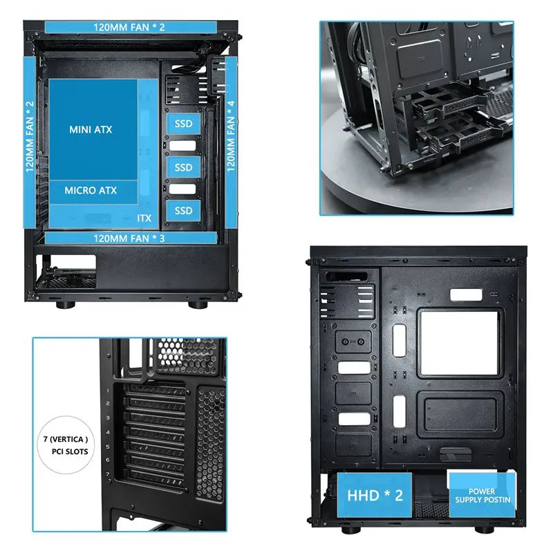 darkFlash Phantom Gaming Case Black ATX Mid-Tower Desktop Computer Gaming Case Chassis with 6pcs 12