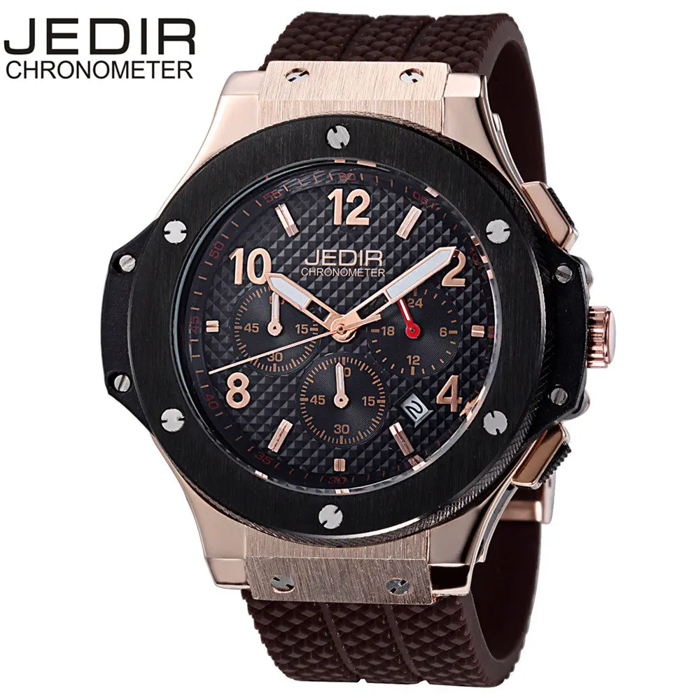 JEDIR Chronograph 6 Mãos 24 Horas Função Militar Homens Silicone Relógio Do Esporte Dos Homens Relógios de Luxo Relogio masculino saat N25