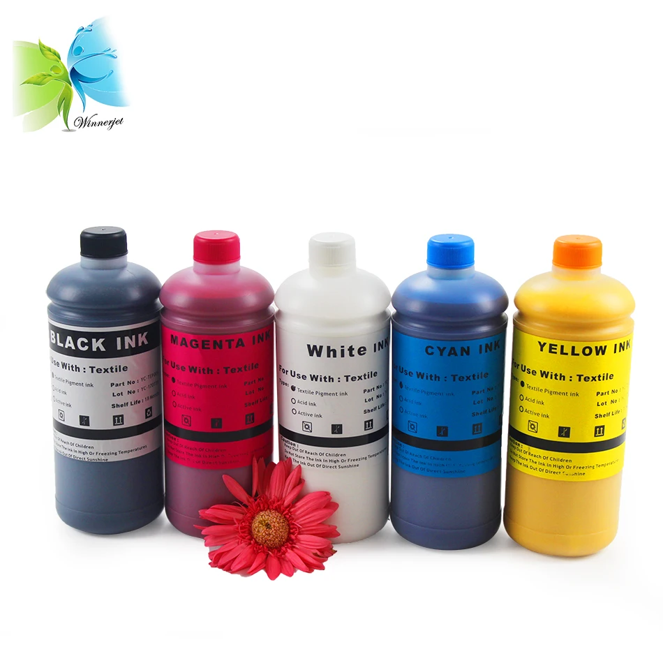 Winnerjet текстильные чернила для Epson F2000 L1800 R1900 1390 1400 1410 1430 (BK + C M Y 2 W) 1 литровая