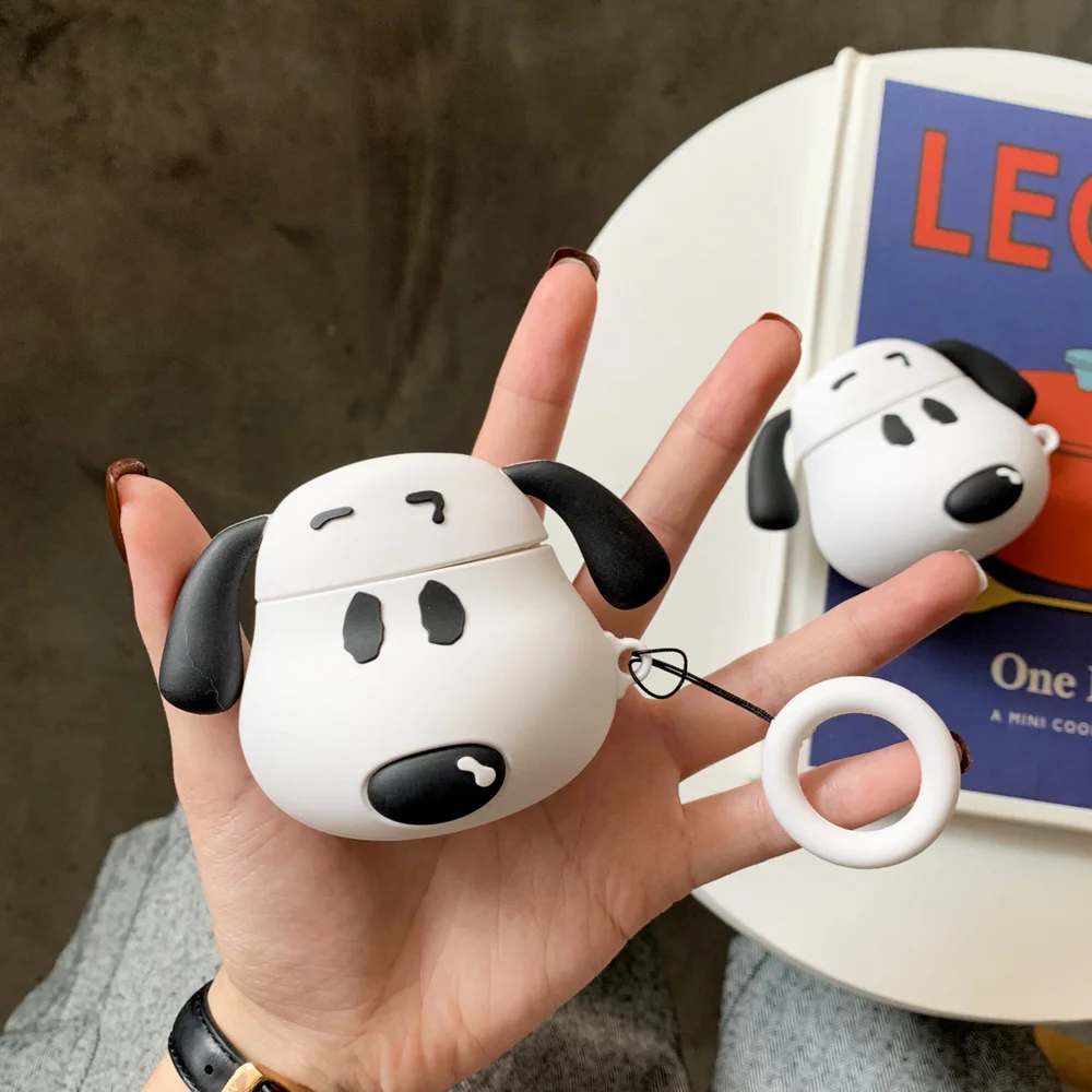 

Ring Strap Wireless Earphone Protective Cover 3D Cartoon Dog Peanuts Silicone Headphone Case For Apple AirPods 1 2 Charging Box
