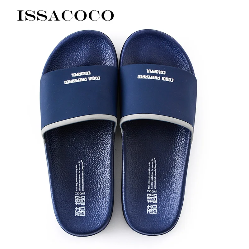 

ISSACOCO Men's Slippers Summer Men's Flat Shoes Beach Slippers Solid Color Home Slippers Pantuflas Terlik Chinelos EU Size 42-46