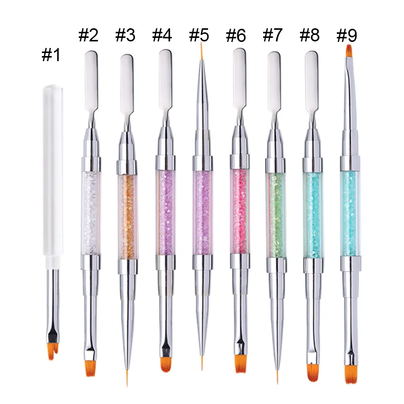 Dual End Nail Art Acrylic Carving Carving Emboss Modeling Builder Rhinetstone Beads Dotting Picking Pen Brush